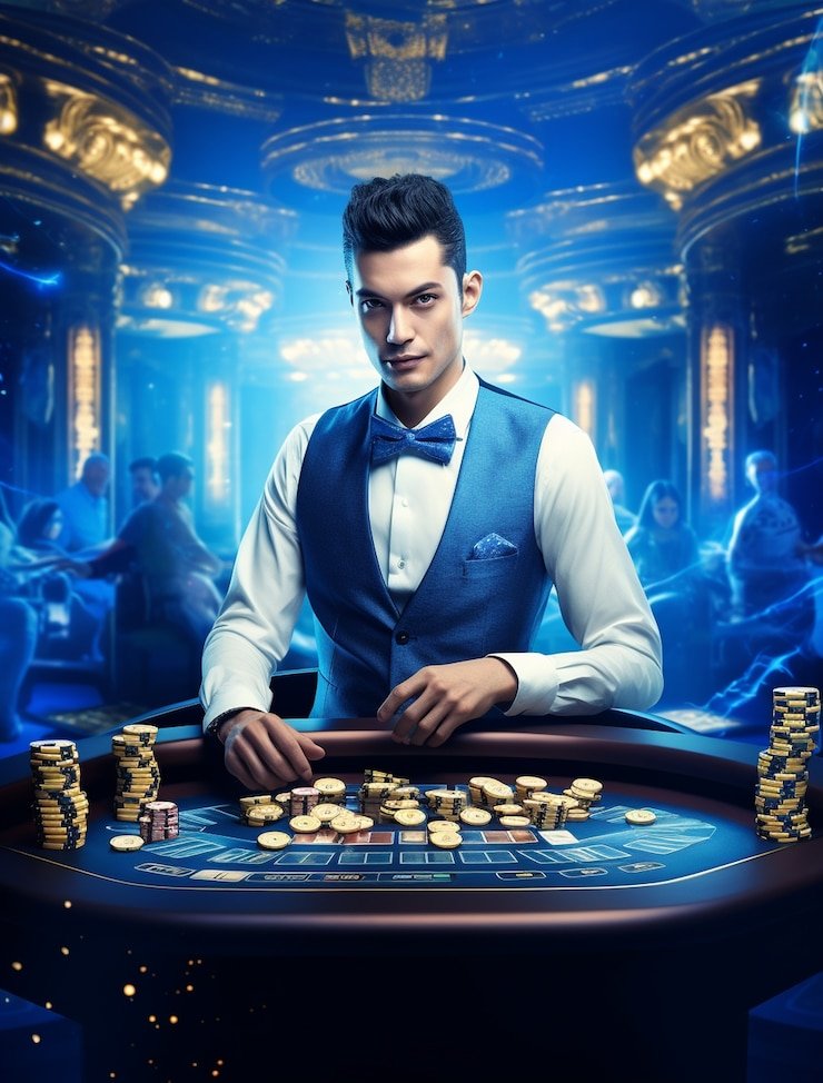 Studio broadcast multi-kamera maincuan menampilkan dealer dalam pengaturan profesional dengan pencahayaan standar internasional
